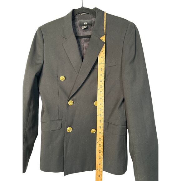 NEW! H&M Men's 34R Double Breasted Old Money Blazer Jacket Gold Buttons Black - Picture 7 of 9